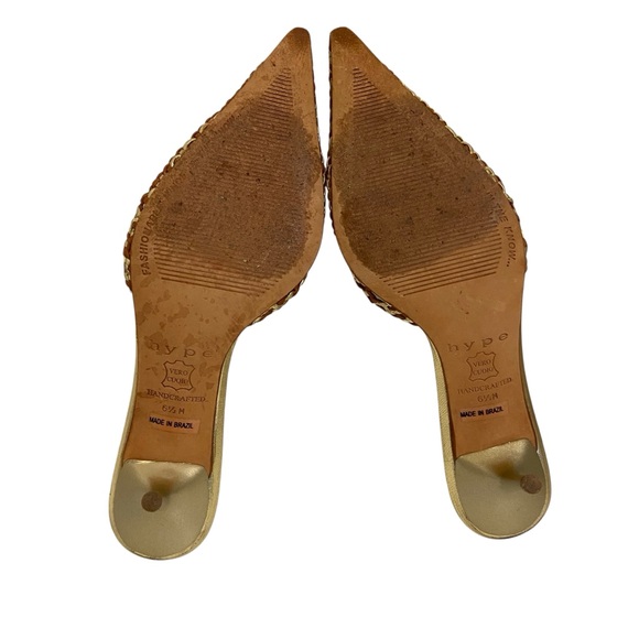 Flash Sale Y2K Hype Gold And Brown Woven Leather Mules. - Picture 14 of 16